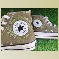custom floral embroidered shoes, handmade embroidered converse, converse custom, converse wreath flower, custom flower c