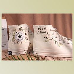 custom floral embroidered shoes, handmade embroidered converse, converse custom, converse wreath flower, custom flower c