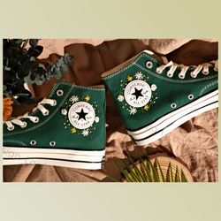 custom floral embroidered shoes, handmade embroidered converse, converse custom, converse wreath flower, custom flower c