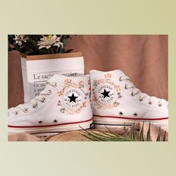 custom floral embroidered shoes, handmade embroidered converse, converse custom, converse wreath flower, custom flower c