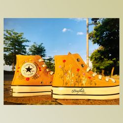 custom floral embroidered shoes, handmade embroidered converse, converse custom, converse wreath flower, custom flower c