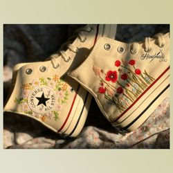 custom floral embroidered shoes, handmade embroidered converse, converse custom, converse wreath flower, custom flower c