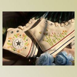 custom floral embroidered shoes, handmade embroidered converse, converse custom, converse wreath flower, custom flower c