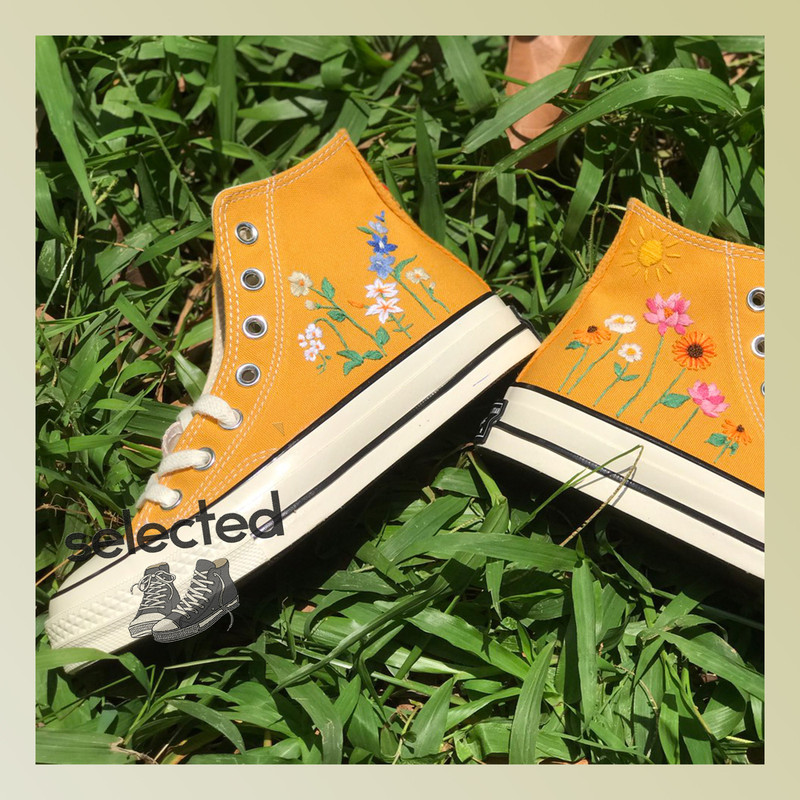 Embroidered Camellia Flower Converse, Custom Converse Chuck Taylor Embroidered Garden Flower, Embroidered Converse Custom Wedding Flowers - 1.jpg