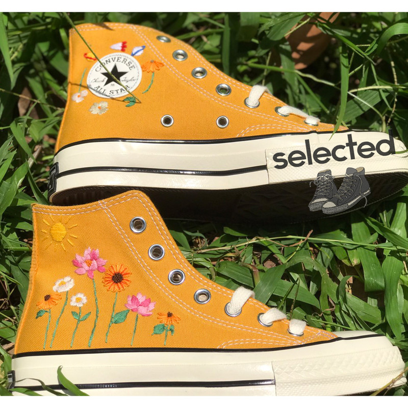 Embroidered Camellia Flower Converse, Custom Converse Chuck Taylor Embroidered Garden Flower, Embroidered Converse Custom Wedding Flowers - 2.jpg