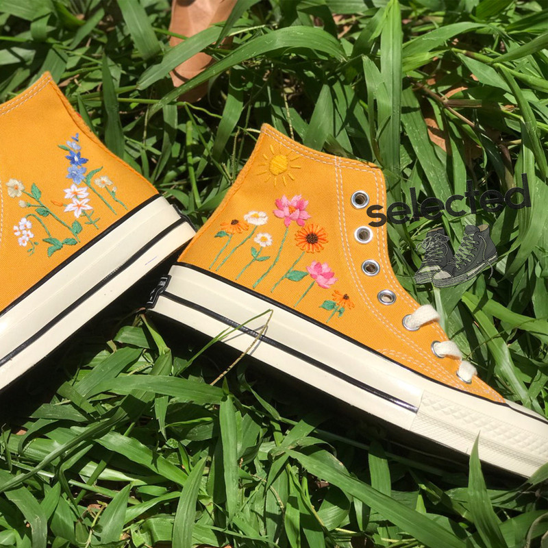 Embroidered Camellia Flower Converse, Custom Converse Chuck Taylor Embroidered Garden Flower, Embroidered Converse Custom Wedding Flowers - 5.jpg