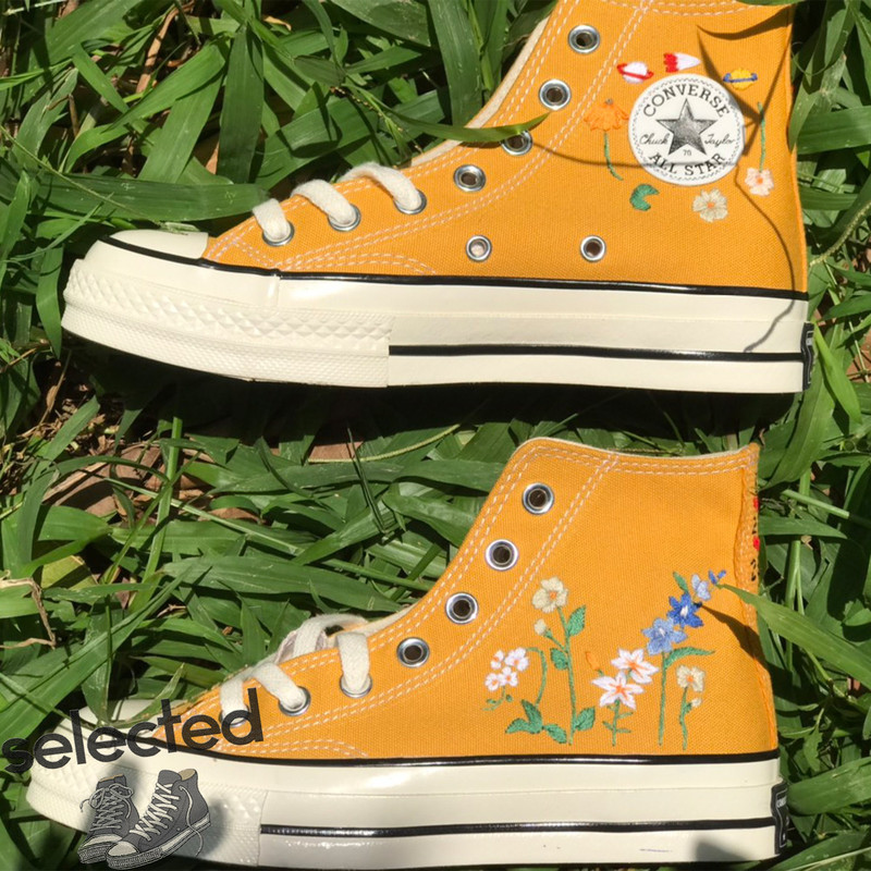 Embroidered Camellia Flower Converse, Custom Converse Chuck Taylor Embroidered Garden Flower, Embroidered Converse Custom Wedding Flowers - 6.jpg