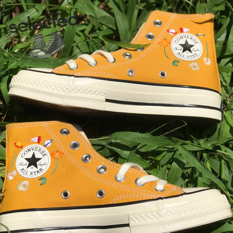 Embroidered Camellia Flower Converse, Custom Converse Chuck Taylor Embroidered Garden Flower, Embroidered Converse Custom Wedding Flowers - 7.jpg