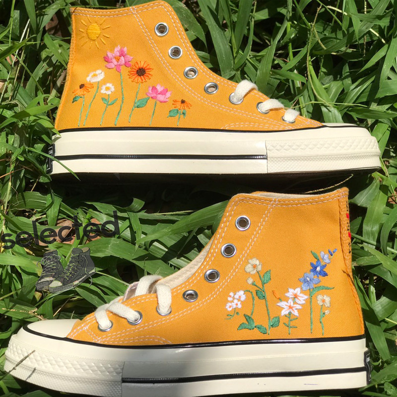 Embroidered Camellia Flower Converse, Custom Converse Chuck Taylor Embroidered Garden Flower, Embroidered Converse Custom Wedding Flowers - 8.jpg