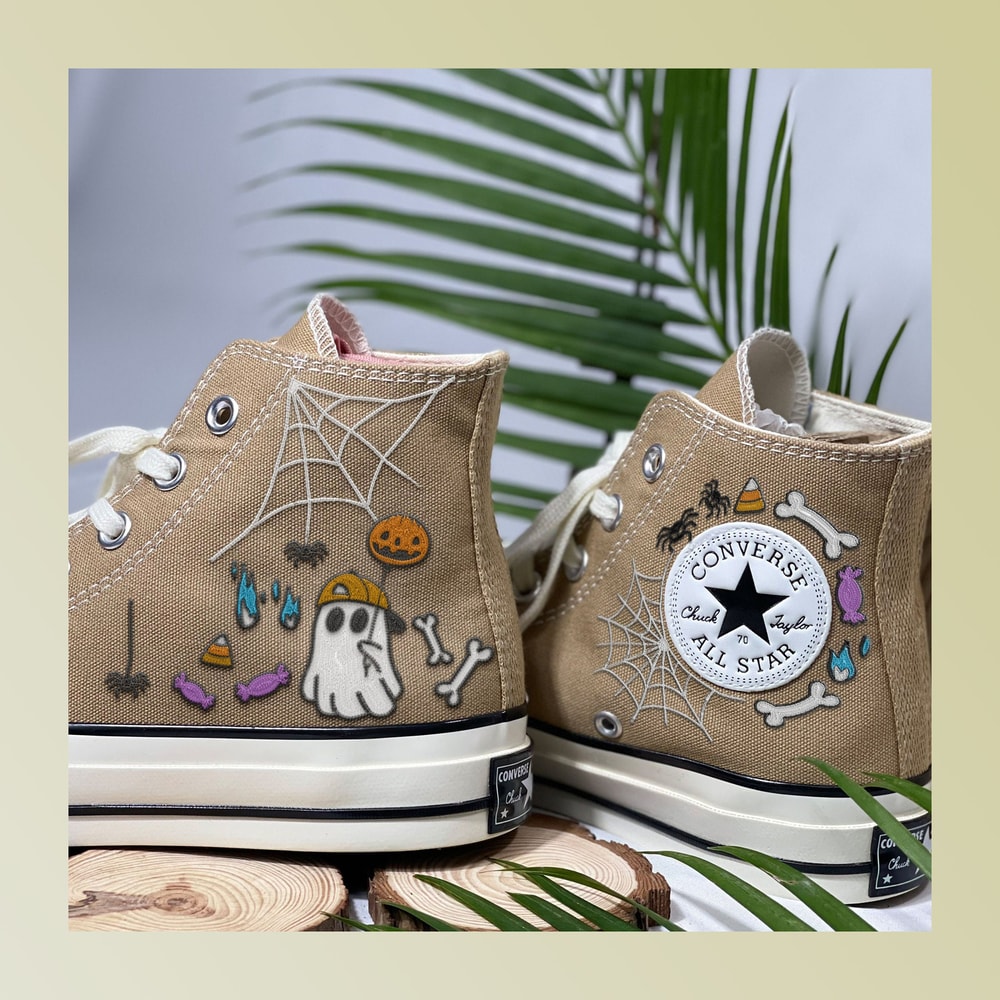 Halloween Embroidered Converse, Ghost Embroidered Converse, Ghost Pumpkin Custom Shoes, Halloween Ghost, Halloween Gifts, For Women, For Man - 1.jpg