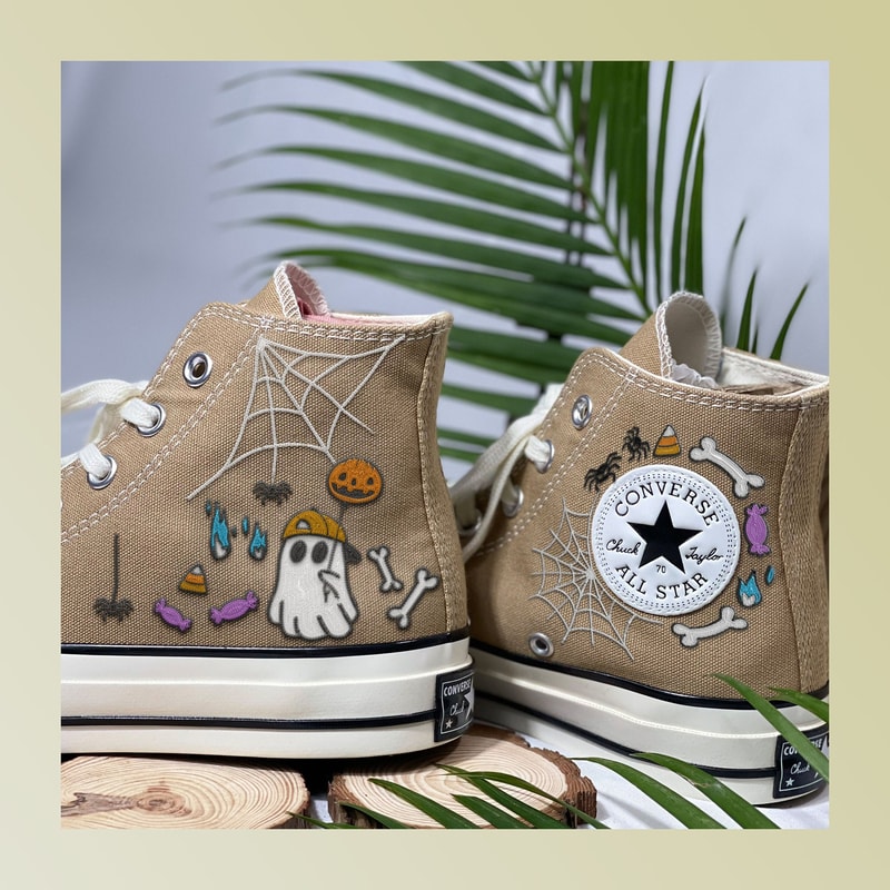 Halloween Embroidered Converse, Ghost Embroidered Converse, Ghost Pumpkin Custom Shoes, Halloween Ghost, Halloween Gifts, For Women, For Man - 1.jpg