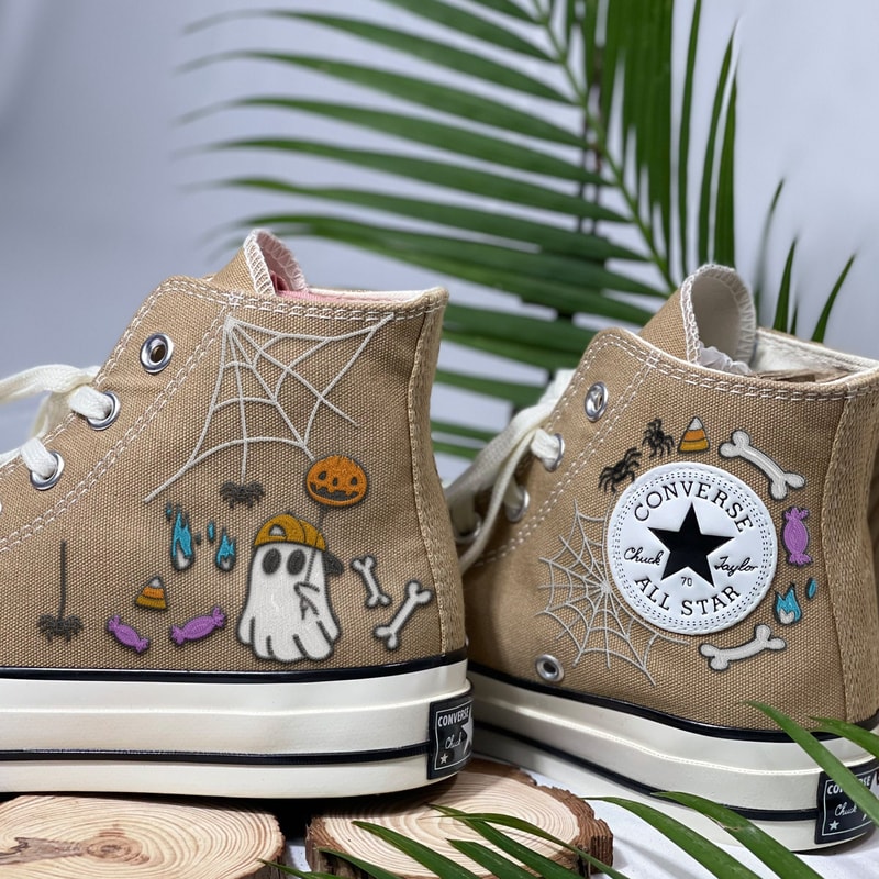 Halloween Embroidered Converse, Ghost Embroidered Converse, Ghost Pumpkin Custom Shoes, Halloween Ghost, Halloween Gifts, For Women, For Man - 2.jpg