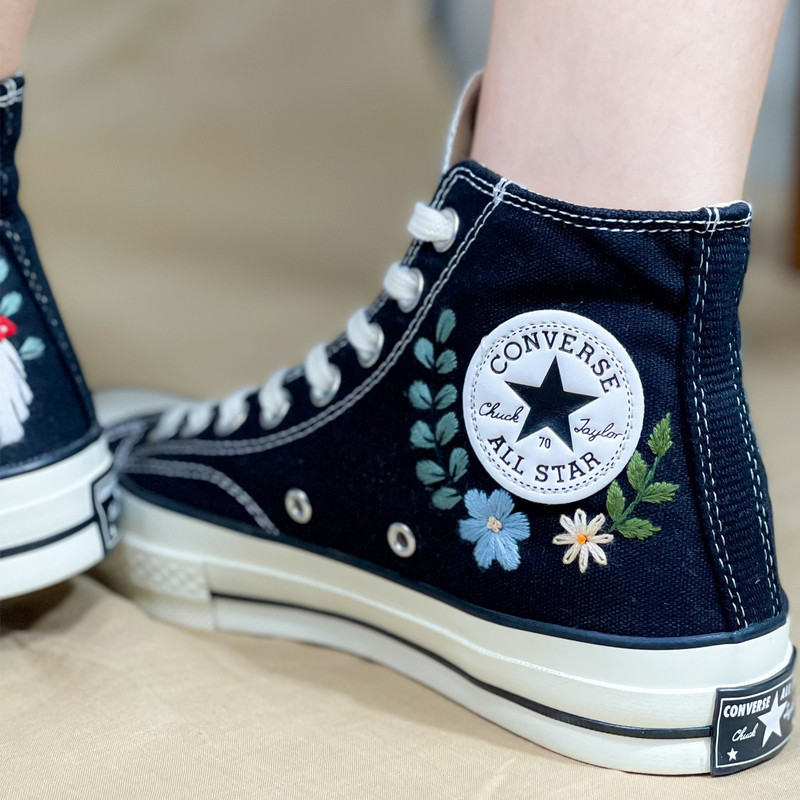 Mushroom And Ghost Converse, Halloween Converse, Custom Floral Embroidery Shoes, Converse Floral, Embroidered Mushroom Shoes, High Tops - 6.jpg