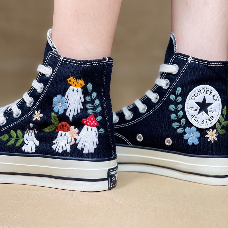 Mushroom And Ghost Converse, Halloween Converse, Custom Floral Embroidery Shoes, Converse Floral, Embroidered Mushroom Shoes, High Tops - 7.jpg