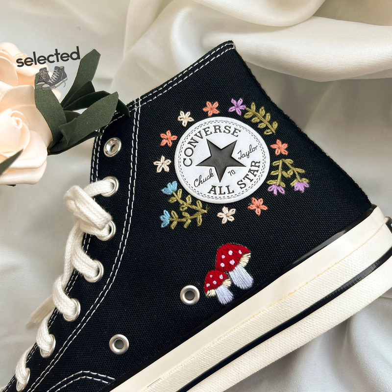 Tiny Flower Embroidery Converse, Mushroom Shoes, Embroidered Flower Shoes, Fairy And Flower Embroidered, Flowers Garden Embroidered Converse - 5.jpg