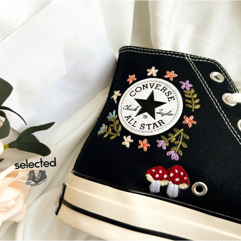 Tiny Flower Embroidery Converse, Mushroom Shoes, Embroidered Flower Shoes, Fairy And Flower Embroidered, Flowers Garden Embroidered Converse - 6.jpg