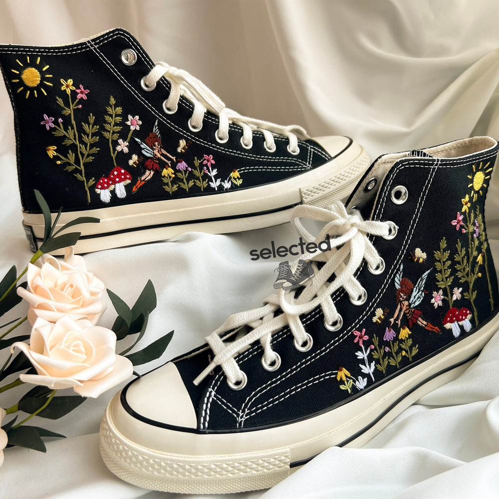 Tiny Flower Embroidery Converse, Mushroom Shoes, Embroidered Flower Shoes, Fairy And Flower Embroidered, Flowers Garden Embroidered Converse - 7.jpg