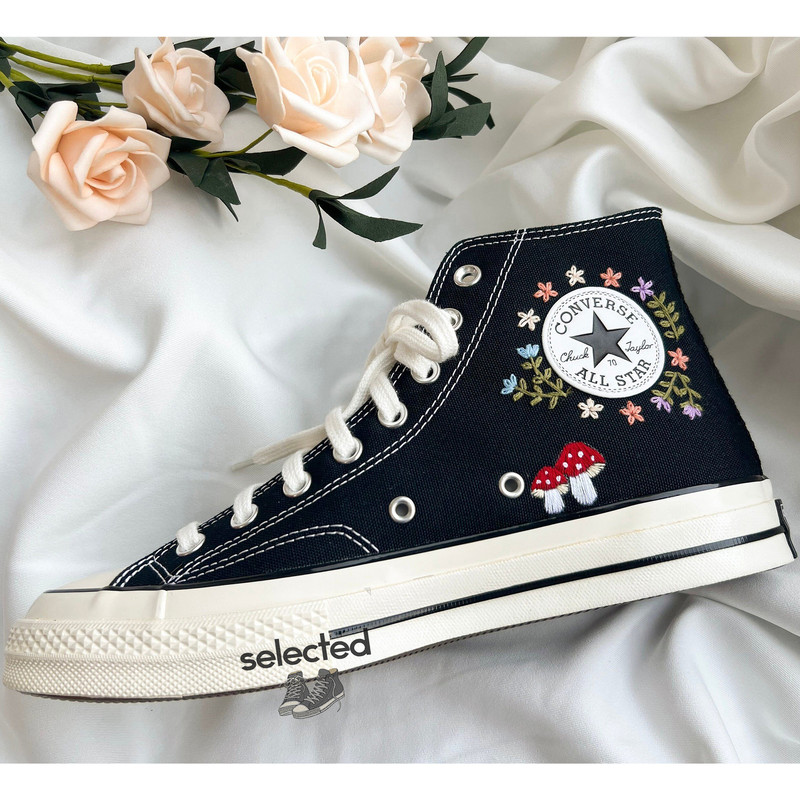 Tiny Flower Embroidery Converse, Mushroom Shoes, Embroidered Flower Shoes, Fairy And Flower Embroidered, Flowers Garden Embroidered Converse - 8.jpg