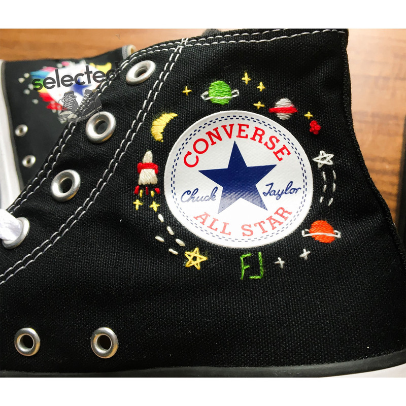 Universe And Star Embroidery, Converse Embroidered Flower, Converse High Top Customized, Embroidered Rockets And Astronauts Converse - 5.jpg