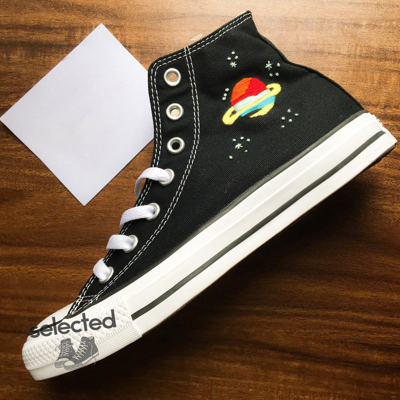 Universe And Star Embroidery, Converse Embroidered Flower, Converse High Top Customized, Embroidered Rockets And Astronauts Converse - 7.jpg