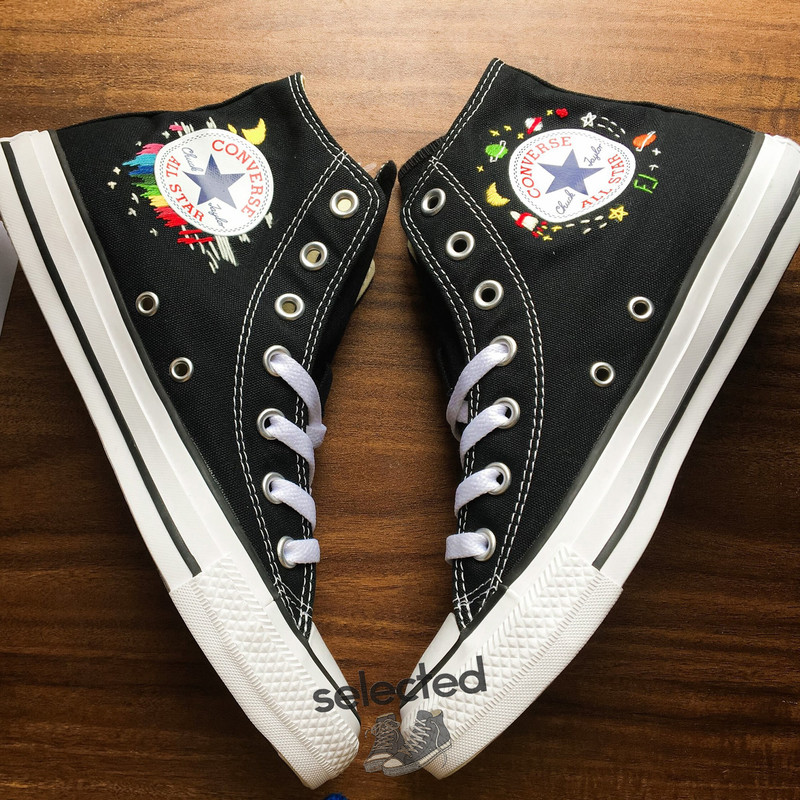 Universe And Star Embroidery, Converse Embroidered Flower, Converse High Top Customized, Embroidered Rockets And Astronauts Converse - 8.jpg