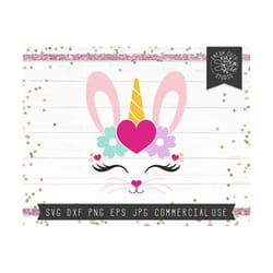rabbit face svg cut file, easter svg, easter bunny, easter unicorn clipart, unicorn bunny, happy easter, instant download cricut silhouette