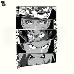 shonen anime mc collage with goku naruto luffy and saitama naruto png