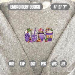 day of the dead embroidery design, halloween coffee embroidery machine design, halloween movie drink, embroidery designs