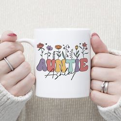 wildflowers mug for auntie, personalized auntie mug, christmas gift, custom gift for aunt, gift idea birthday gift for a