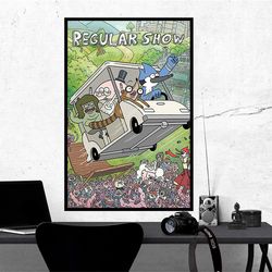 regular show poster jumping off ramp mordecai and the rigbys muscle man benson, room decor, home decor, art poster for g