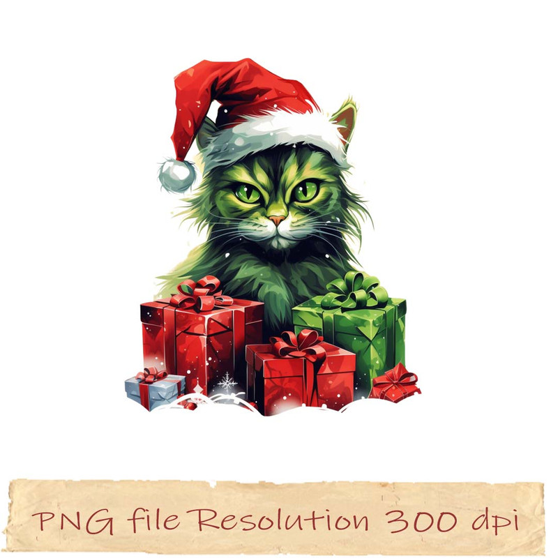 Cute Green Cat Christmas 8.jpg