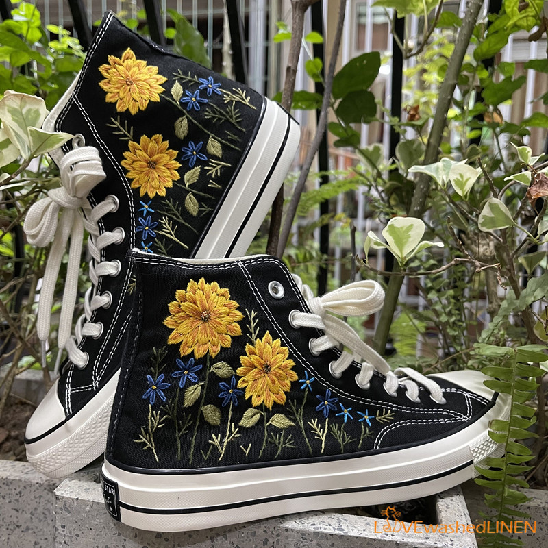 Custom Converse Chuck Taylor Flowers Embroidered Sneaker Wedding Flowers Embroidered Convesre Sunflower Embroidered Converse - 1.jpg