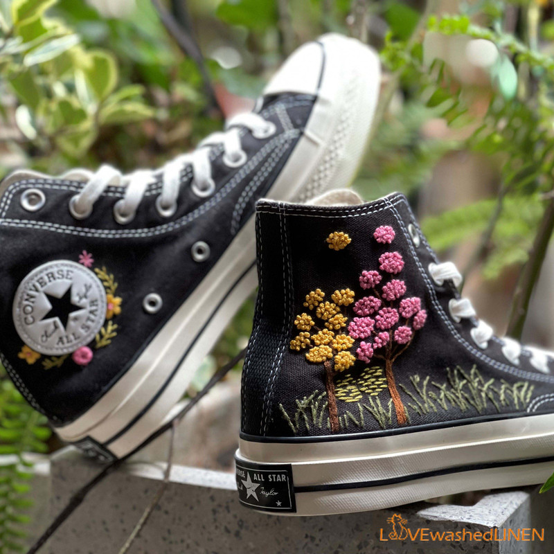 Custom Converse Chuck Taylor Embroidered Colorful Tree Embroidered Converse Custom Wedding Flowers - 1.jpg
