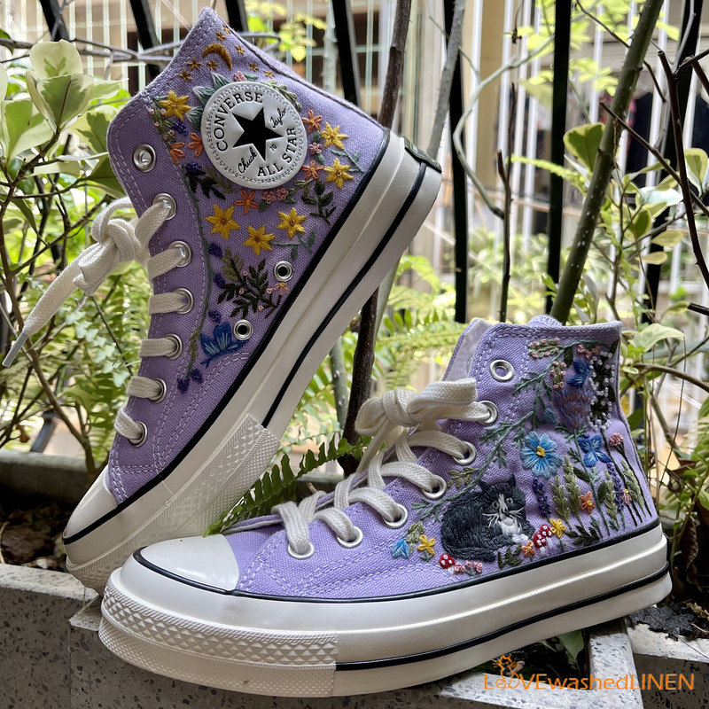 Custom Converse Chuck Taylor Embroidered Cats Summer Garden Flowers Embroidered Convese Shoes Embroidered Converse Custom Wedding Flowers - 2.jpg
