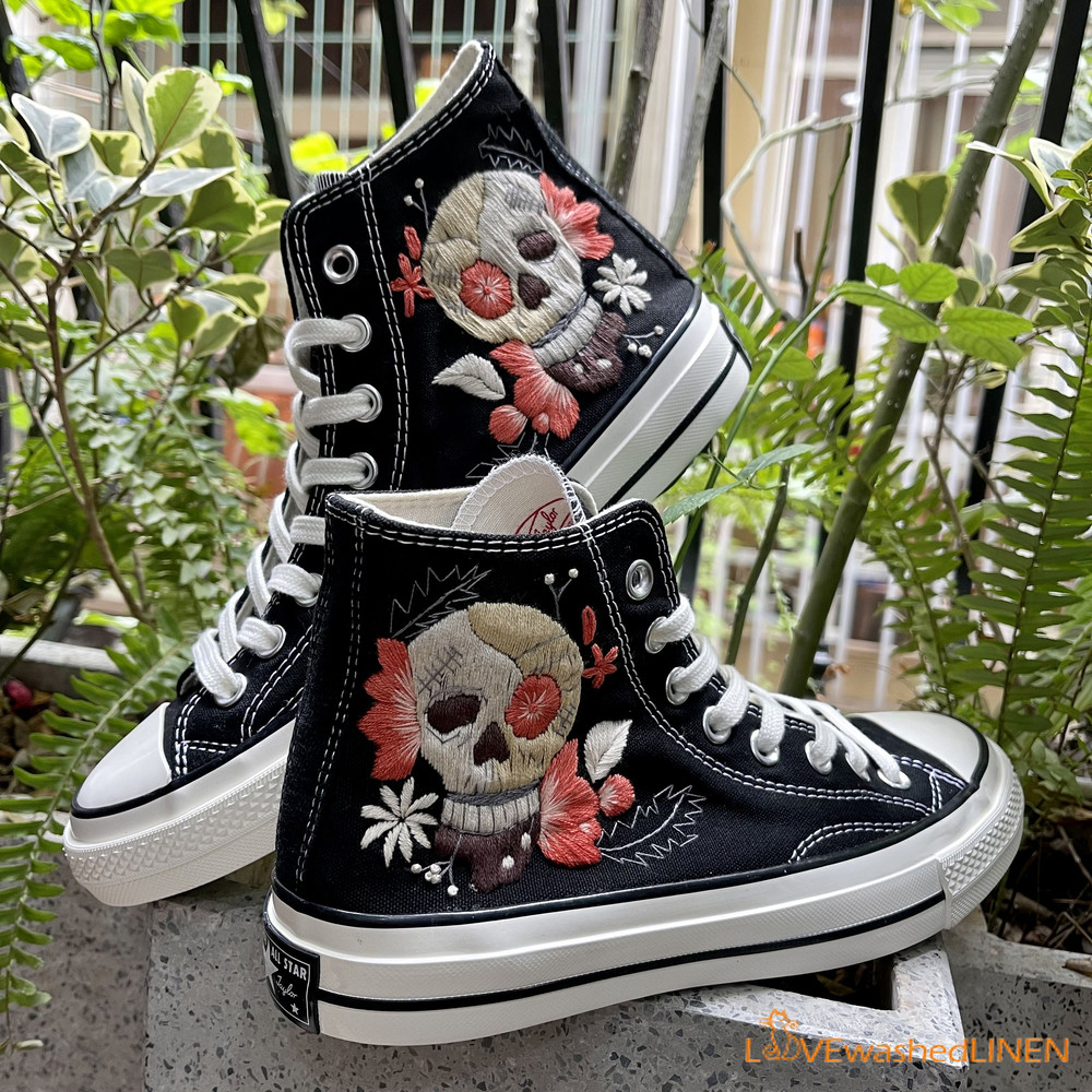 Custom Converse Chuck Taylor Embroidered CustomSugar Skull Embroidered Converse ShoesImpressive Artist Skull Embroidered Sneaker Custom - 1.jpg