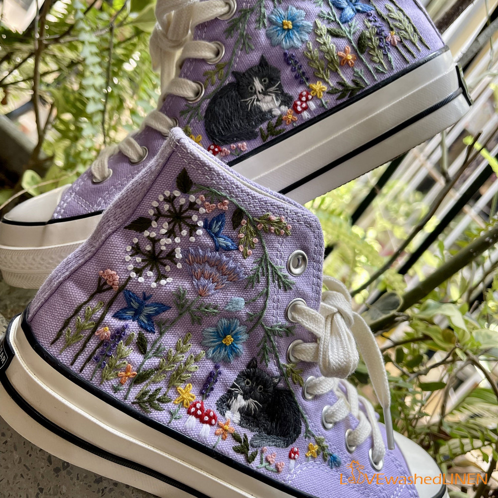 Custom Converse Chuck Taylor Embroidered Cats Summer Garden Flowers Embroidered Convese Shoes Embroidered Converse Custom Wedding Flowers - 3.jpg