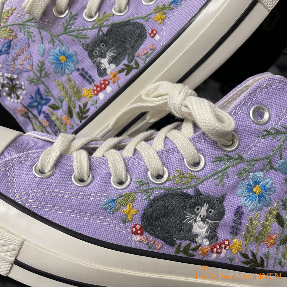 Custom Converse Chuck Taylor Embroidered Cats Summer Garden Flowers Embroidered Convese Shoes Embroidered Converse Custom Wedding Flowers - 4.jpg