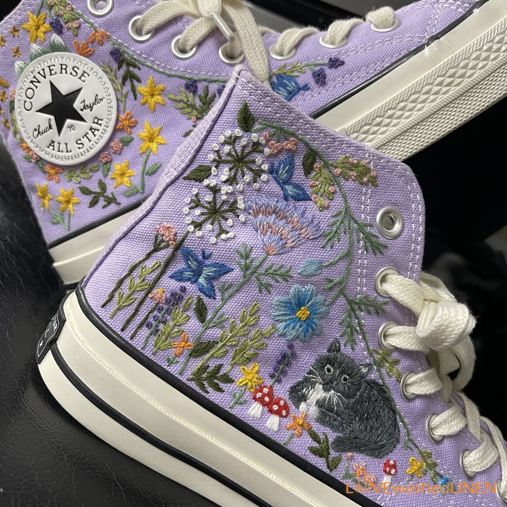 Custom Converse Chuck Taylor Embroidered Cats Summer Garden Flowers Embroidered Convese Shoes Embroidered Converse Custom Wedding Flowers - 5.jpg