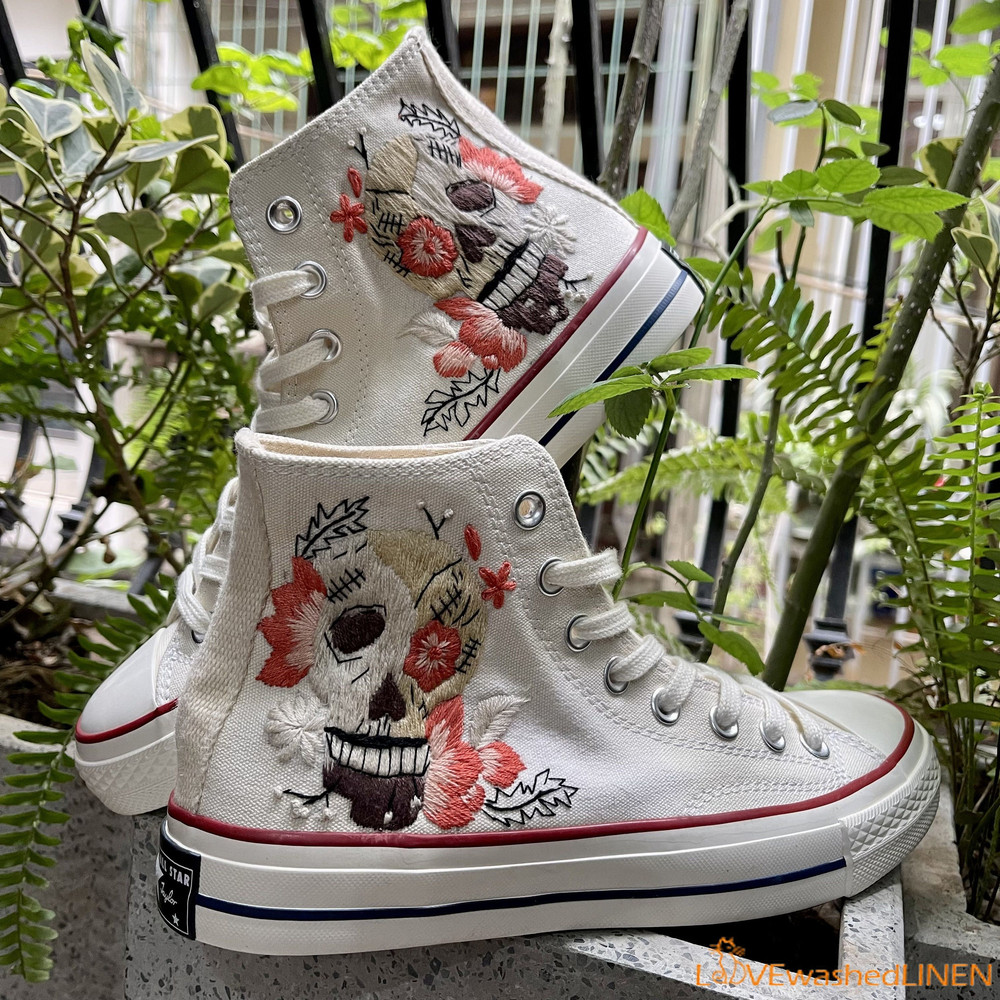 Custom Converse Chuck Taylor Embroidered CustomSugar Skull Embroidered Converse ShoesImpressive Artist Skull Embroidered Sneaker Custom - 6.jpg