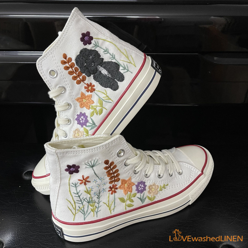 Custom Converse Chuck Taylor Embroidered Dog Summer Garden Flowers Embroidered Convese Shoes Embroidered Converse Custom Wedding Flowers - 1.jpg