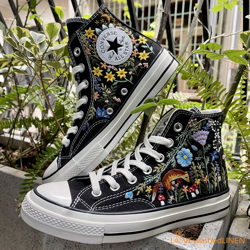 Custom Converse Chuck Taylor Embroidered Fox Summer Garden Flowers Embroidered Convese Shoes Embroidered Converse Custom Wedding Flowers - 1.jpg