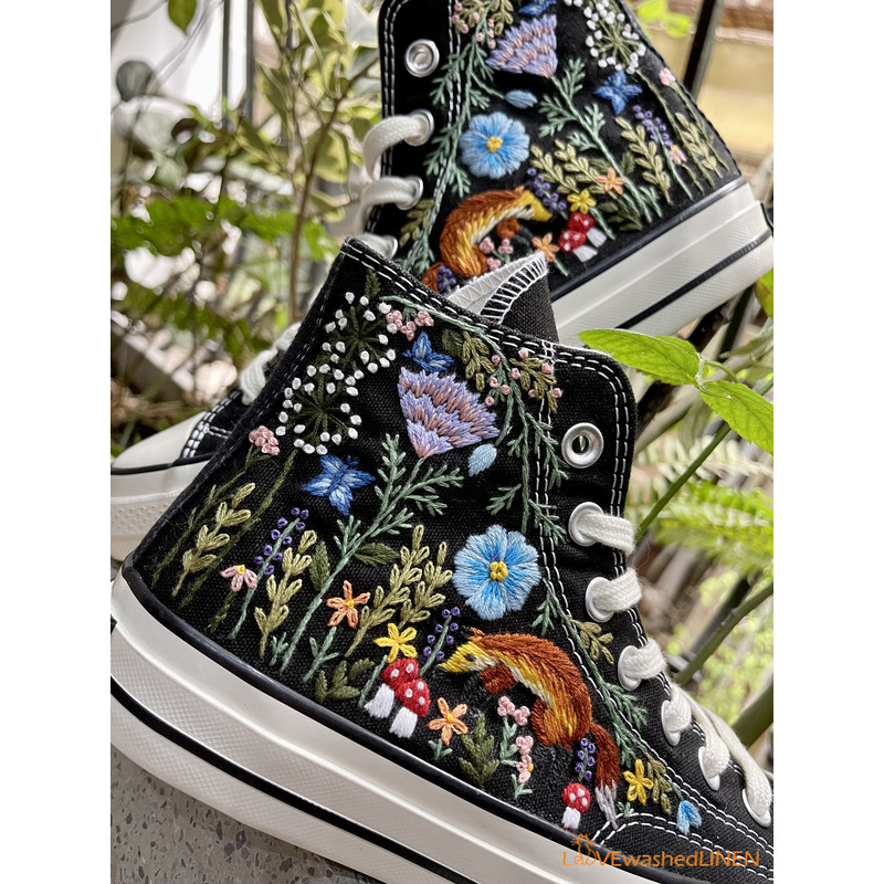 Custom Converse Chuck Taylor Embroidered Fox Summer Garden Flowers Embroidered Convese Shoes Embroidered Converse Custom Wedding Flowers - 2.jpg