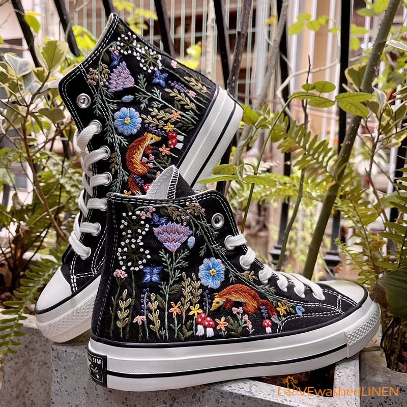 Custom Converse Chuck Taylor Embroidered Fox Summer Garden Flowers Embroidered Convese Shoes Embroidered Converse Custom Wedding Flowers - 3.jpg
