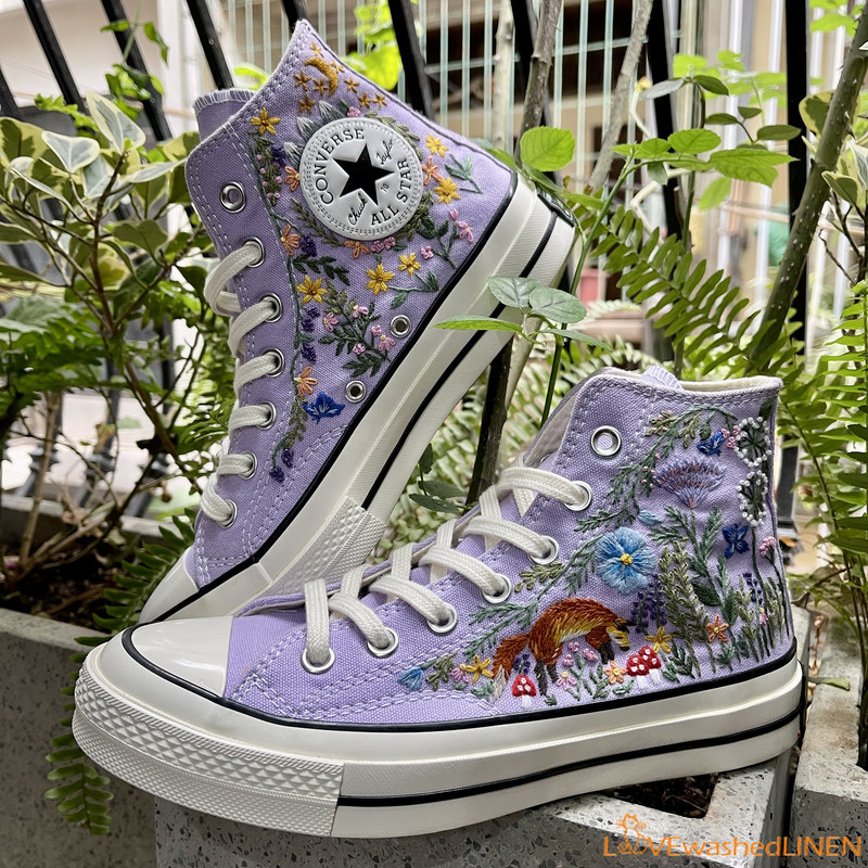 Custom Converse Chuck Taylor Embroidered Fox Summer Garden Flowers Embroidered Convese Shoes Embroidered Converse Custom Wedding Flowers - 5.jpg