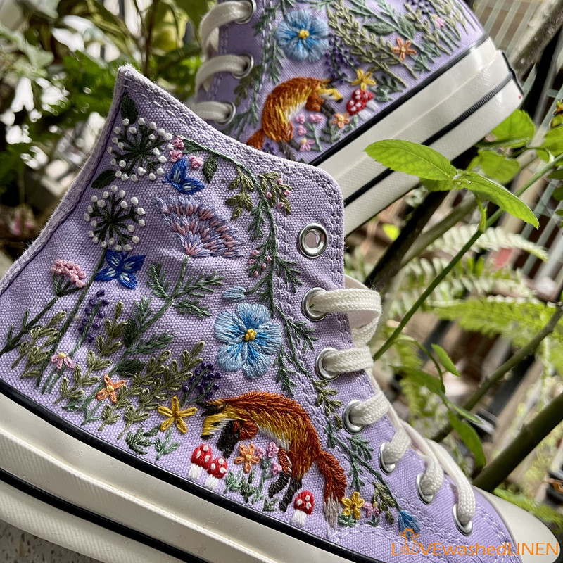 Custom Converse Chuck Taylor Embroidered Fox Summer Garden Flowers Embroidered Convese Shoes Embroidered Converse Custom Wedding Flowers - 6.jpg