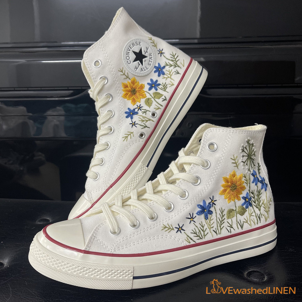 Custom Converse Chuck Taylor Embroidered Garden Flower Sunflower Embroidered Converse Custom Wedding Flowers - 2.jpg