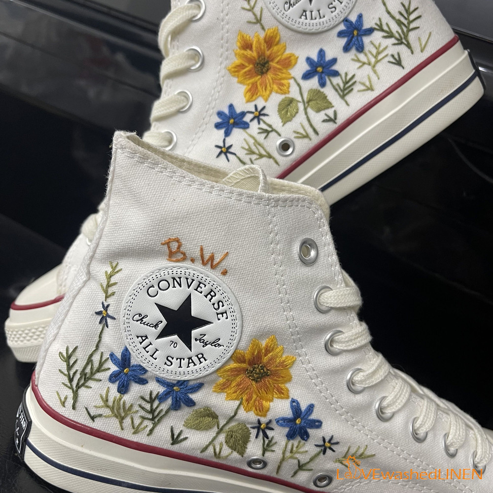 Custom Converse Chuck Taylor Embroidered Garden Flower Sunflower Embroidered Converse Custom Wedding Flowers - 3.jpg
