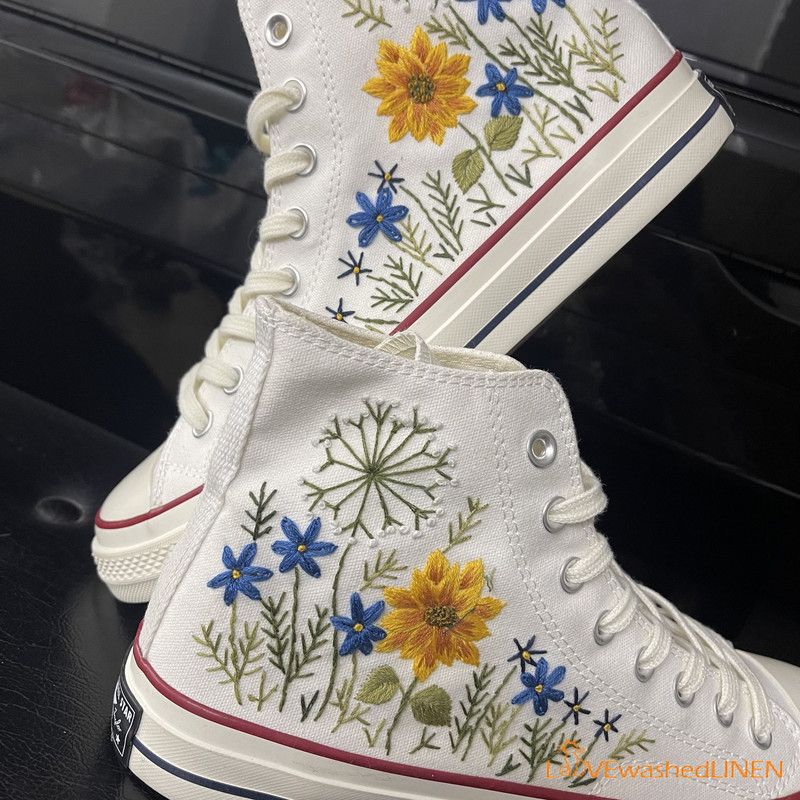 Custom Converse Chuck Taylor Embroidered Garden Flower Sunflower Embroidered Converse Custom Wedding Flowers - 4.jpg