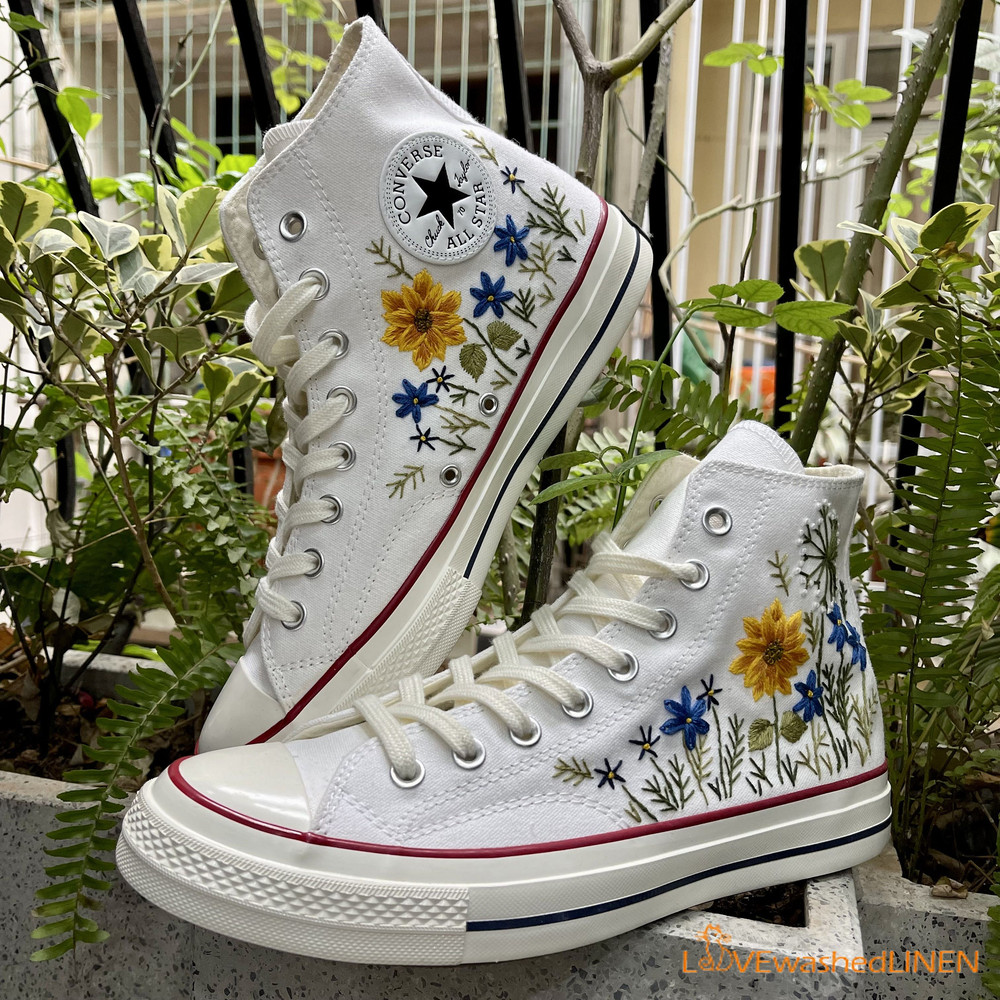Custom Converse Chuck Taylor Embroidered Garden Flower Sunflower Embroidered Converse Custom Wedding Flowers - 5.jpg