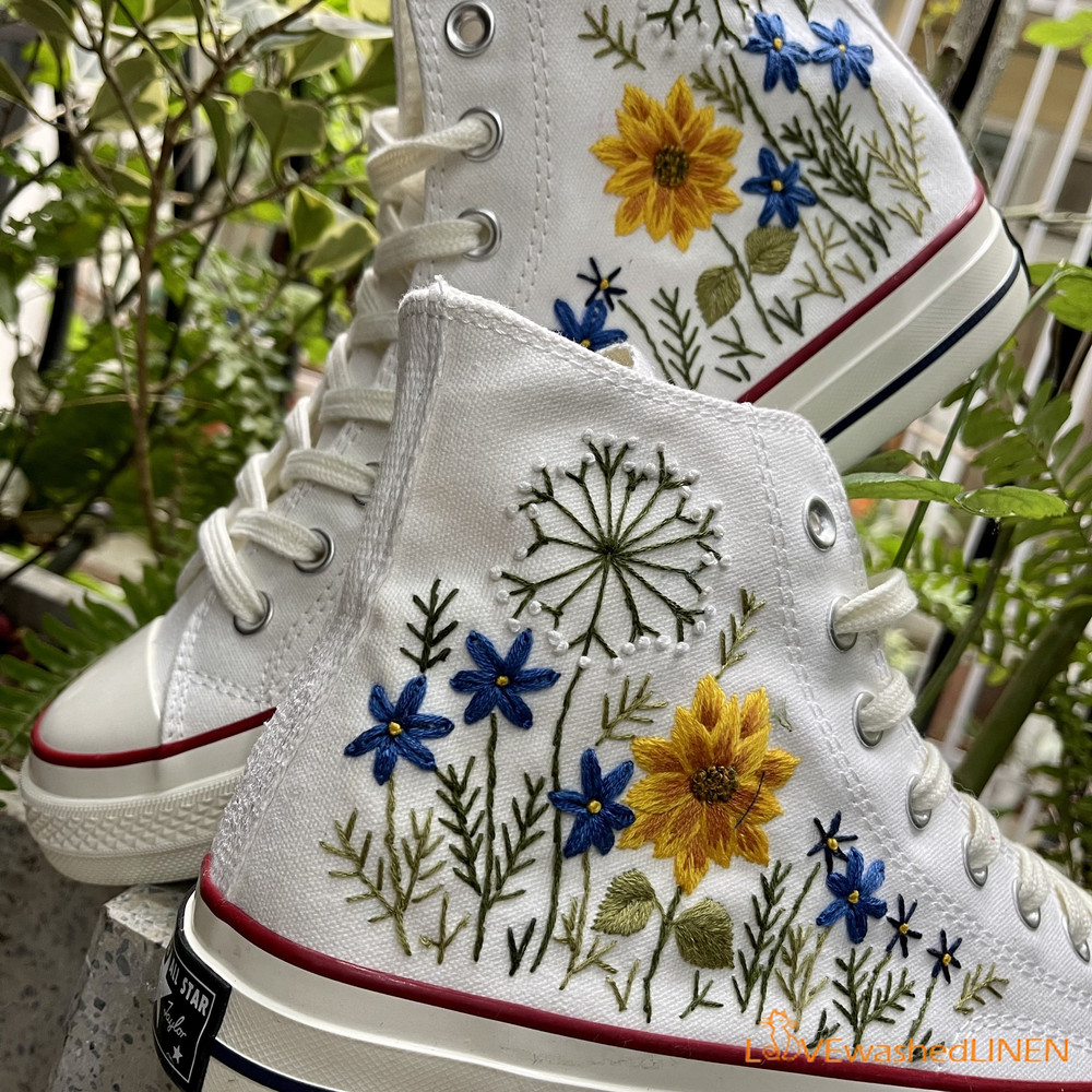 Custom Converse Chuck Taylor Embroidered Garden Flower Sunflower Embroidered Converse Custom Wedding Flowers - 7.jpg